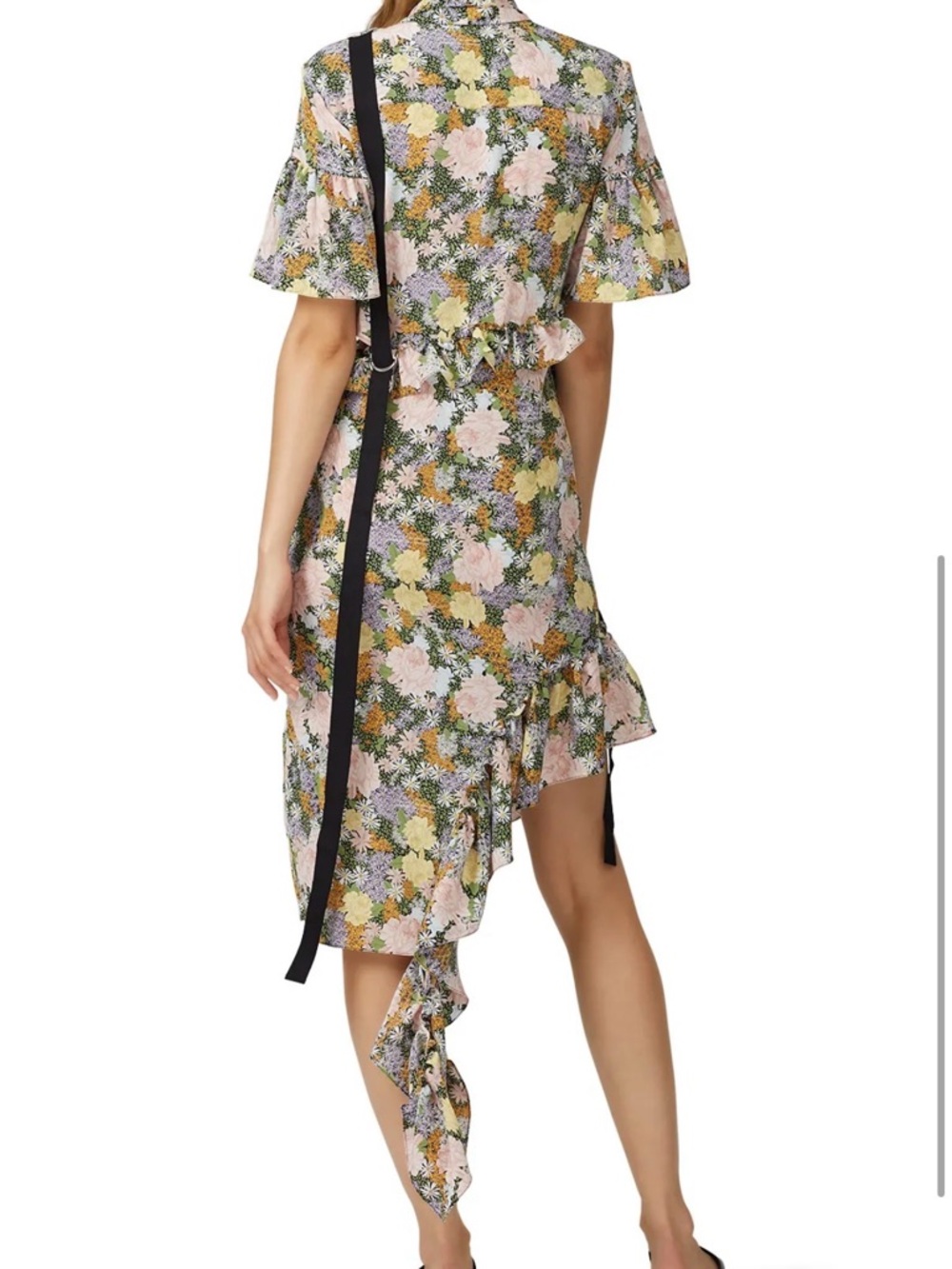 Floral High-Low Midi Dress with Black Tie - Picture 9 of 10